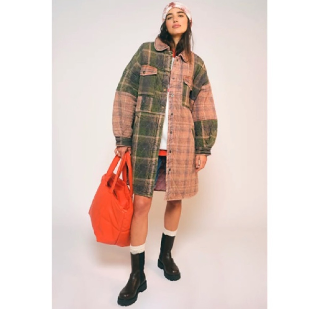 Free People Plaid Jacket in Green and Pink - Picture 8 of 8